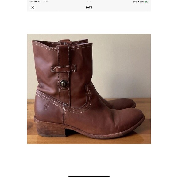 Frye Carson Shortie Boots Womens 7.5 B Brown Leather Western Pull Up Shoes 76460 - Picture 1 of 11